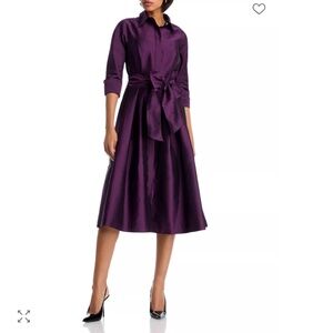 Rickie Freeman for Teri Jon Taffeta Party Shirt Dress in Plum
